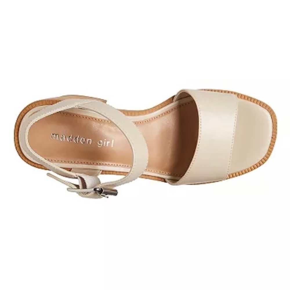 NEW STEVE MADDEN - MADDEN GIRL stacked wooden platform sandal in ivory - Picture 6 of 8